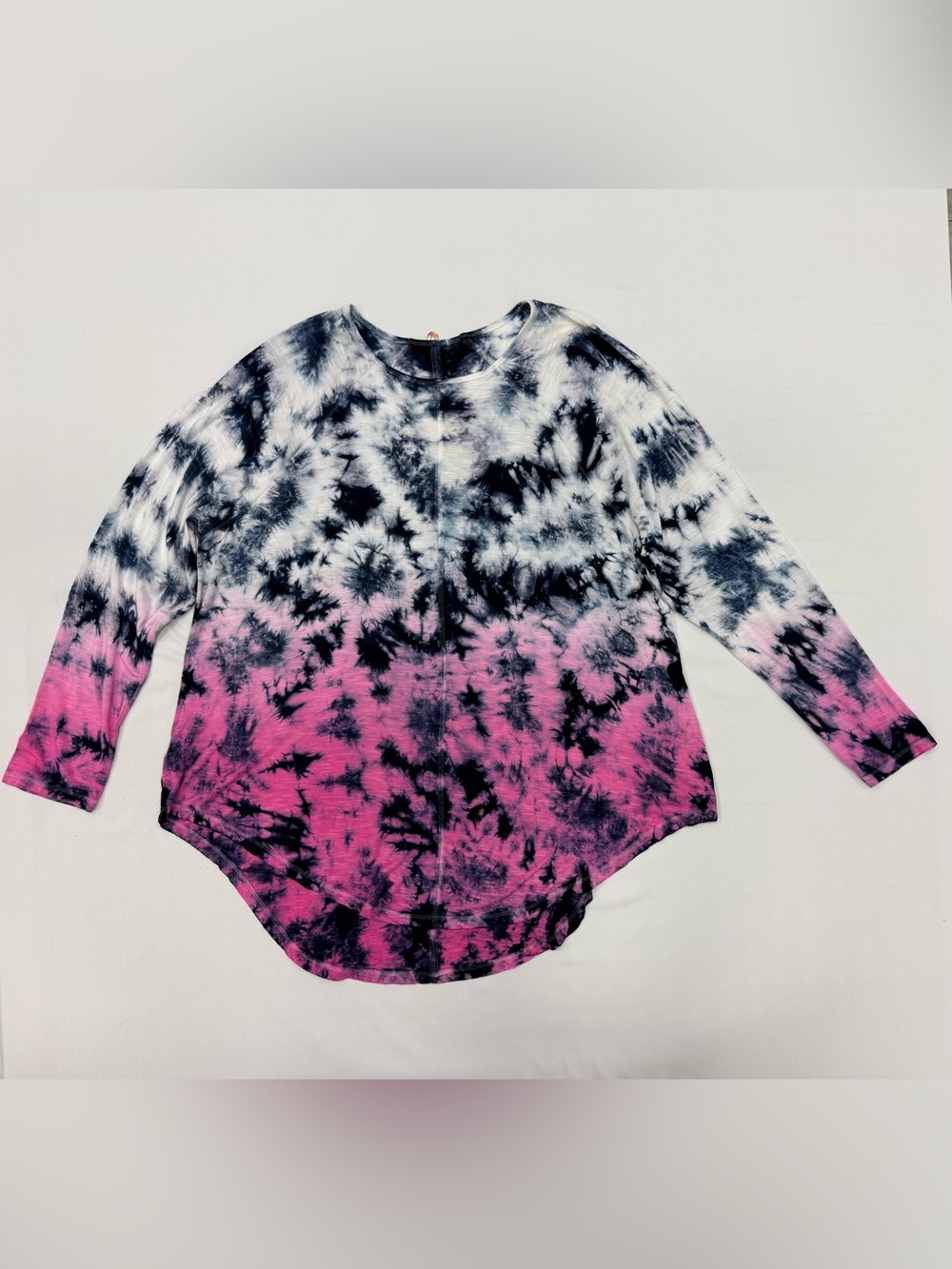 Lane Bryant Pink Black White Tie-Dye Long Sleeve Top